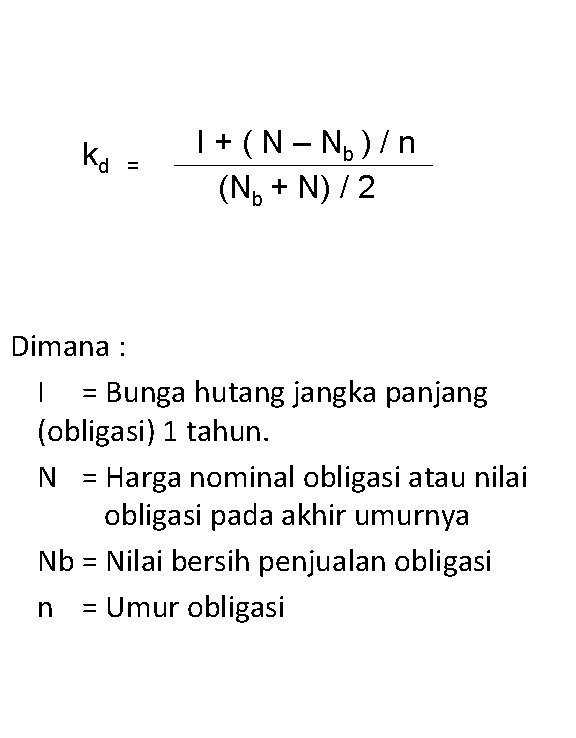 kd = I + ( N – Nb ) / n (Nb + N)