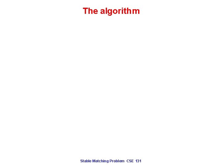 The algorithm Stable Matching Problem CSE 131 