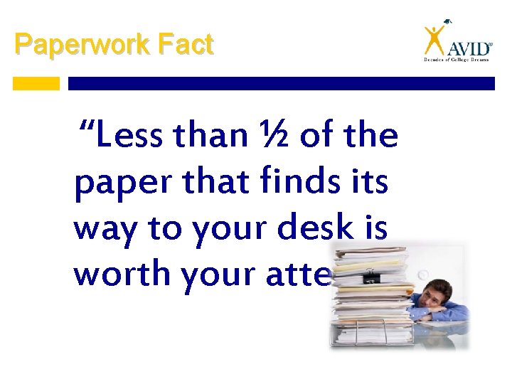 Paperwork Fact “Less than ½ of the paper that finds its way to your