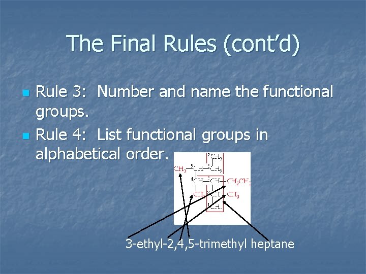 The Final Rules (cont’d) n n Rule 3: Number and name the functional groups.