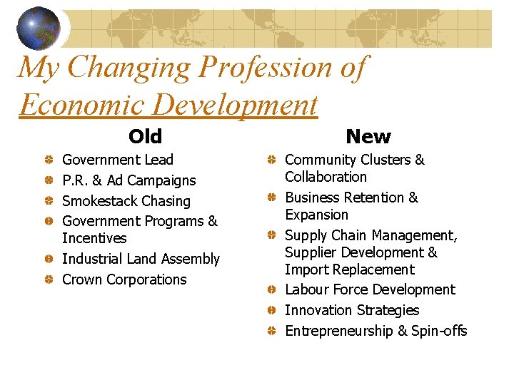 My Changing Profession of Economic Development Old Government Lead P. R. & Ad Campaigns