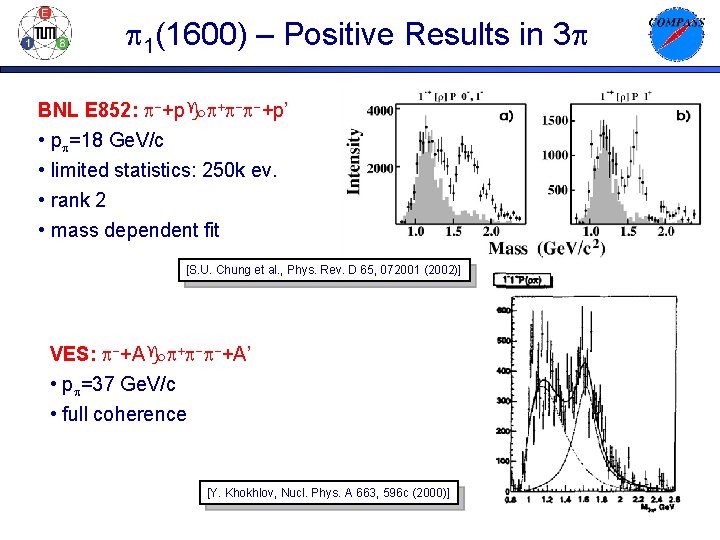 p 1(1600) – Positive Results in 3 p BNL E 852: p-+p p+p-p-+p’ •