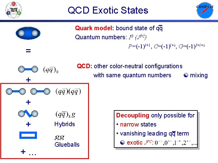 QCD Exotic States Quark model: bound state of qq Quantum numbers: IG (JPC) P=(-1)l+1,