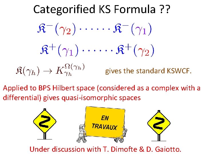 Categorified KS Formula ? ? gives the standard KSWCF. Applied to BPS Hilbert space