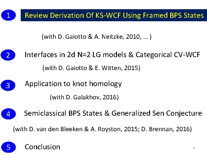 1 2 Review Derivation Of KS-WCF Using Framed BPS States (with D. Gaiotto &