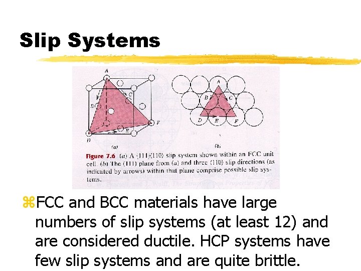 Slip Systems z. FCC and BCC materials have large numbers of slip systems (at