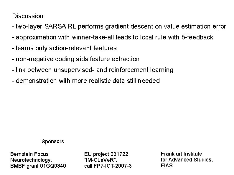 Discussion - two-layer SARSA RL performs gradient descent on value estimation error - approximation
