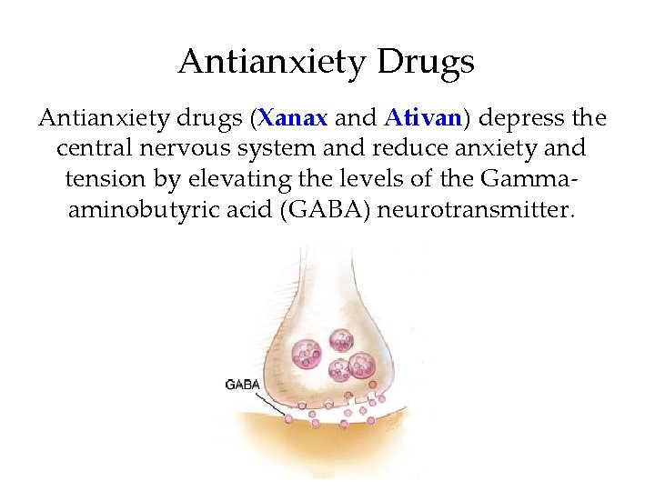 Antianxiety Drugs Antianxiety drugs (Xanax and Ativan) depress the central nervous system and reduce Antianxiety Drugs Antianxiety drugs (Xanax and Ativan) depress the central nervous system and reduce