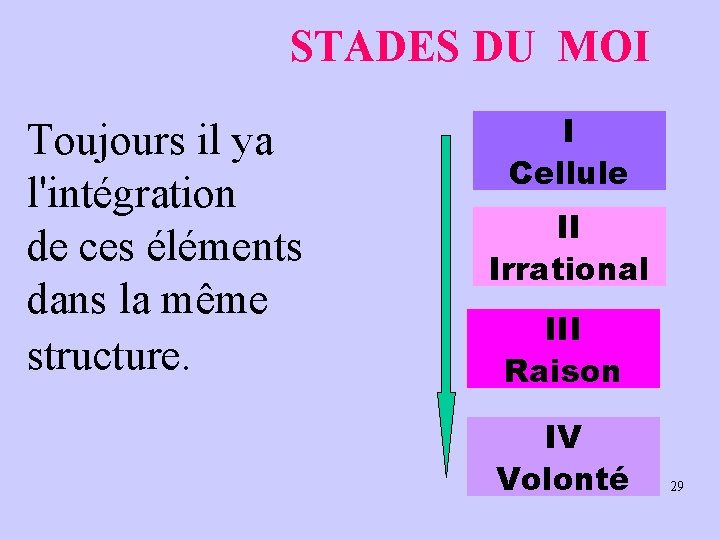 STADES DU MOI Toujours il ya l'intégration de ces éléments dans la même structure.