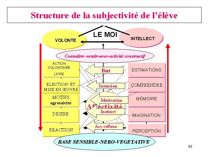 Structure de la subjectivité de l’élève VOLONTE LE MOI INTELLECT Connaître -sentir-avec-activité constructif ACTION