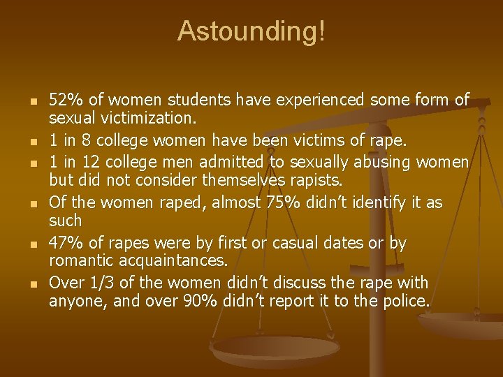 Astounding! n n n 52% of women students have experienced some form of sexual