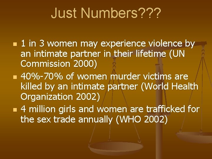 Just Numbers? ? ? n n n 1 in 3 women may experience violence