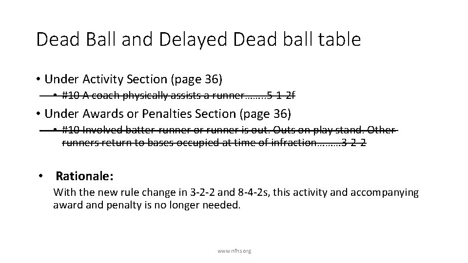 Dead Ball and Delayed Dead ball table • Under Activity Section (page 36) •