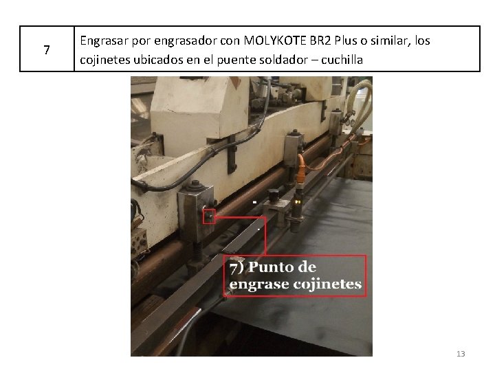 7 Engrasar por engrasador con MOLYKOTE BR 2 Plus o similar, los cojinetes ubicados