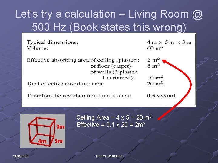 Let’s try a calculation – Living Room @ 500 Hz (Book states this wrong)