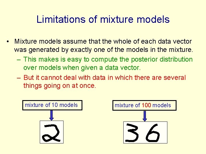 Limitations of mixture models • Mixture models assume that the whole of each data