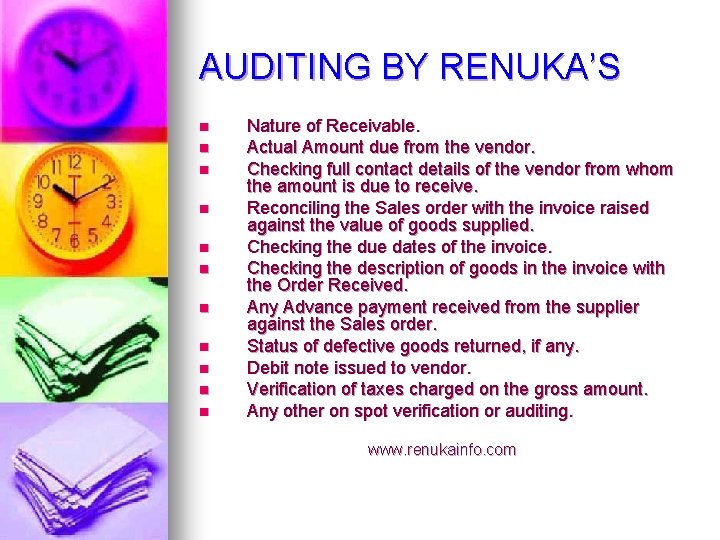 AUDITING BY RENUKA’S n n n Nature of Receivable. Actual Amount due from the