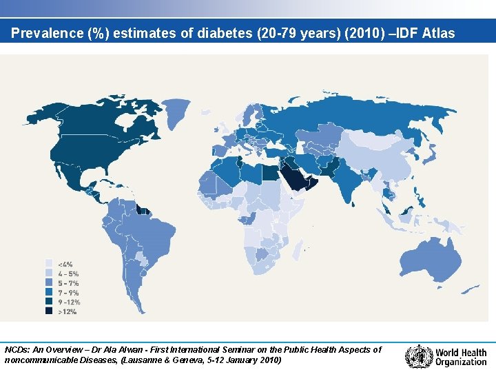 Prevalence (%) estimates of diabetes (20 -79 years) (2010) –IDF Atlas NCDs: An Overview