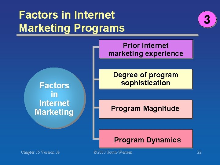 Factors in Internet Marketing Programs 3 Prior Internet marketing experience Factors in Internet Marketing