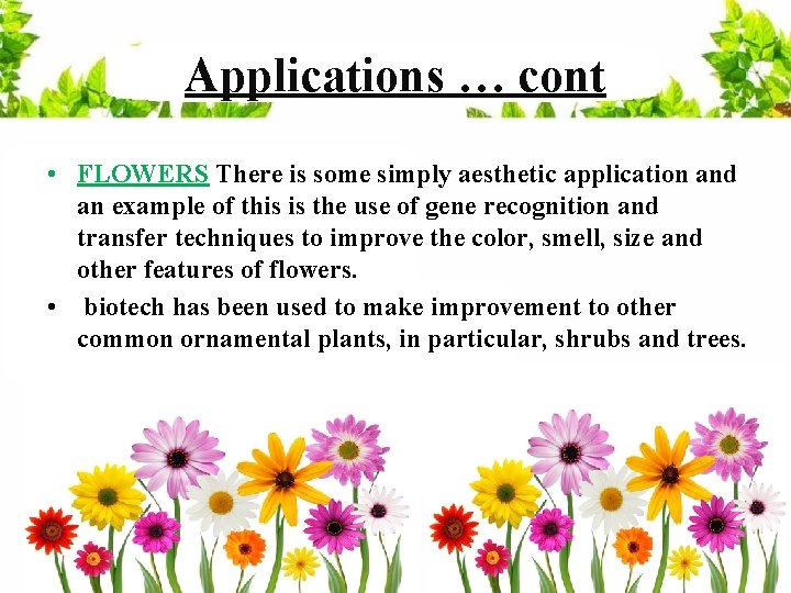 Applications … cont • FLOWERS There is some simply aesthetic application and an example