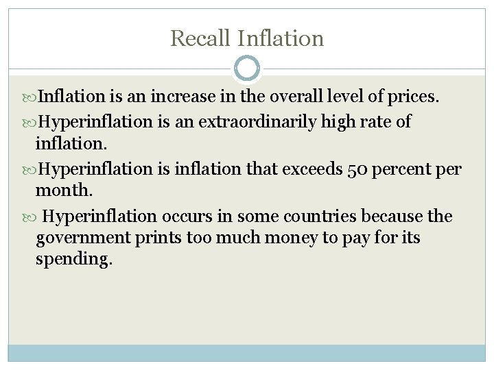 Recall Inflation is an increase in the overall level of prices. Hyperinflation is an