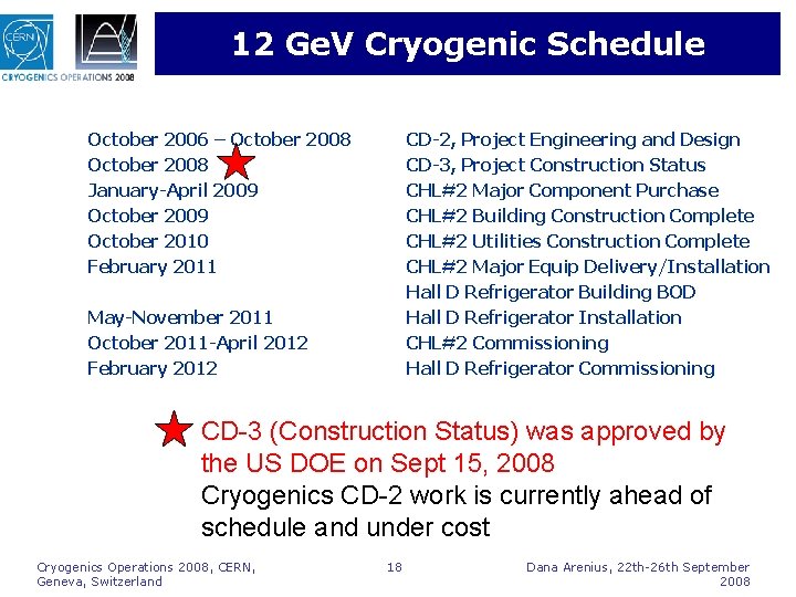 12 Ge. V Cryogenic Schedule October 2006 – October 2008 January-April 2009 October 2010