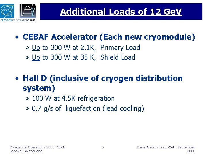 Additional Loads of 12 Ge. V • CEBAF Accelerator (Each new cryomodule) » Up