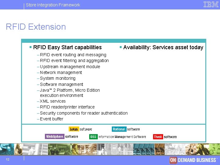 Store IBM Integration Software Framework Group RFID Extension § RFID Easy Start capabilities §