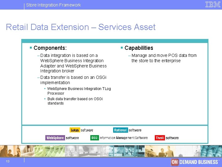 Store IBM Integration Software Framework Group Retail Data Extension – Services Asset § Components: