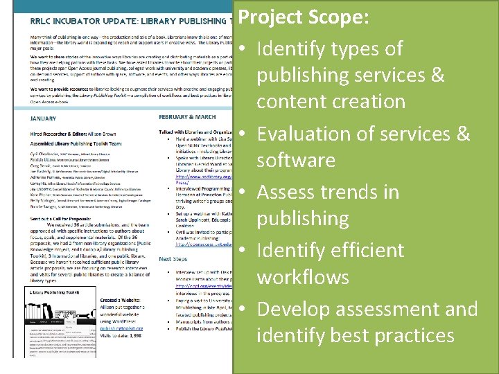 Project Scope: • Identify types of publishing services & content creation • Evaluation of