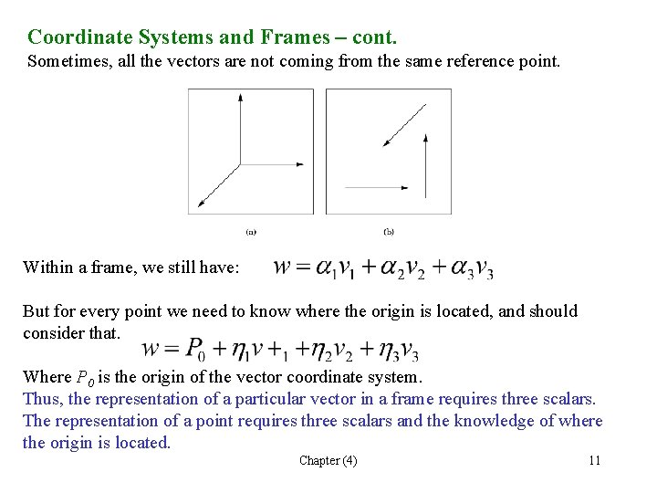 Coordinate Systems and Frames – cont. Sometimes, all the vectors are not coming from