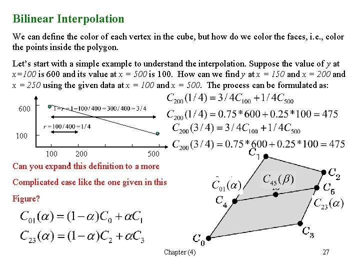 Bilinear Interpolation We can define the color of each vertex in the cube, but