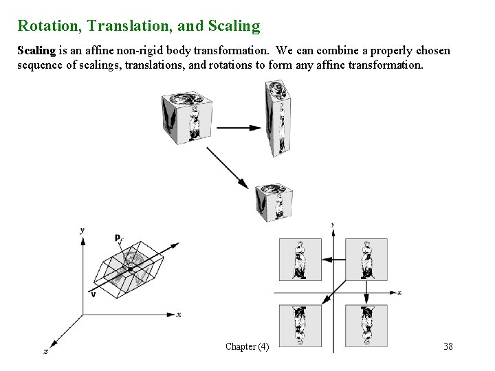 Rotation, Translation, and Scaling is an affine non-rigid body transformation. We can combine a Rotation, Translation, and Scaling is an affine non-rigid body transformation. We can combine a