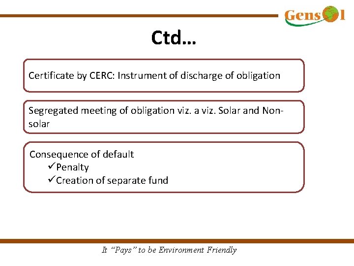 Ctd… Certificate by CERC: Instrument of discharge of obligation Segregated meeting of obligation viz.