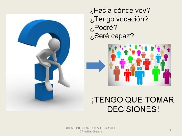 ¿Hacia dónde voy? ¿Tengo vocación? ¿Podré? ¿Seré capaz? . . ¡TENGO QUE TOMAR DECISIONES!