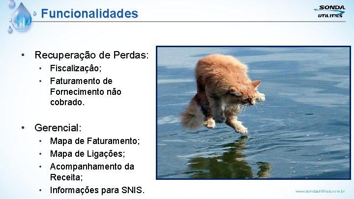 Funcionalidades • Recuperação de Perdas: • Fiscalização; • Faturamento de Fornecimento não cobrado. •