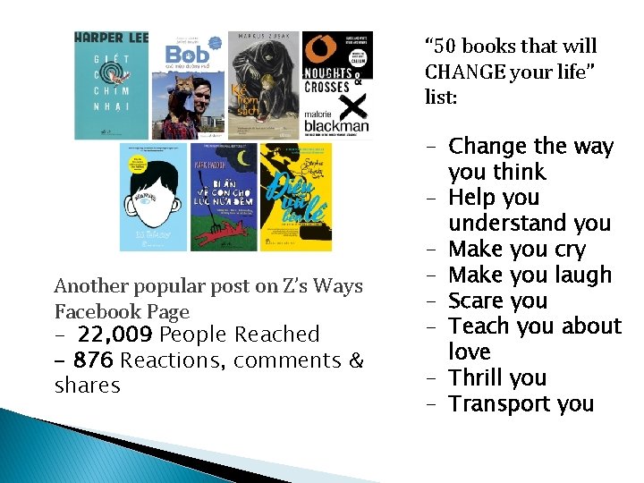 “ 50 books that will CHANGE your life” list: Another popular post on Z’s