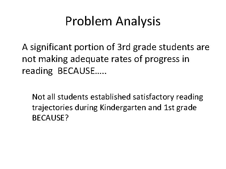 Problem Analysis A significant portion of 3 rd grade students are not making adequate