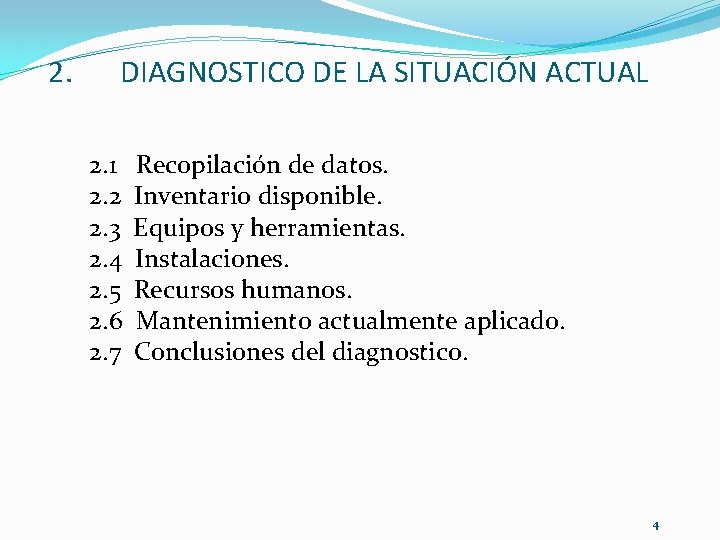 2. DIAGNOSTICO DE LA SITUACIÓN ACTUAL 2. 1 2. 2 2. 3 2. 4