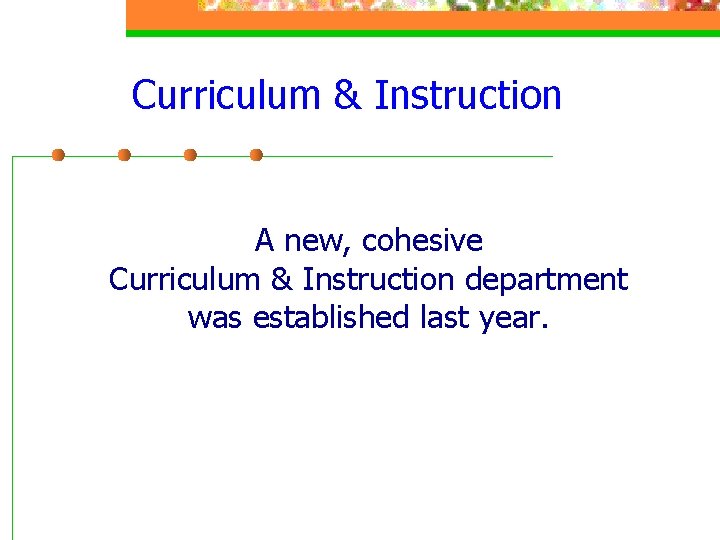 Curriculum & Instruction A new, cohesive Curriculum & Instruction department was established last year.