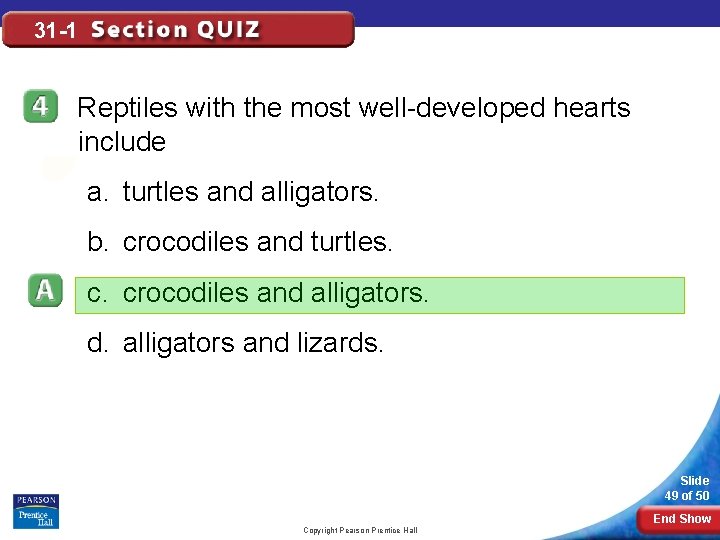 31 -1 Reptiles with the most well-developed hearts include a. turtles and alligators. b.