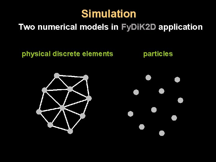 Simulation Two numerical models in Fy. Di. K 2 D application physical discrete elements