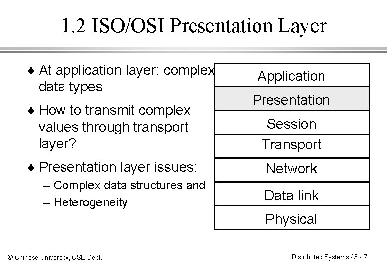 1. 2 ISO/OSI Presentation Layer ¨ At application layer: complex data types ¨ How