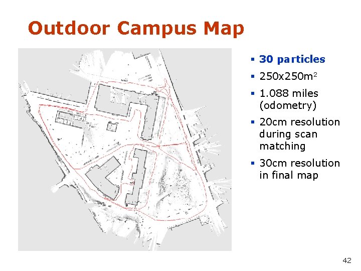 Outdoor Campus Map § 30 particles § 250 x 250 m 2 § 1.