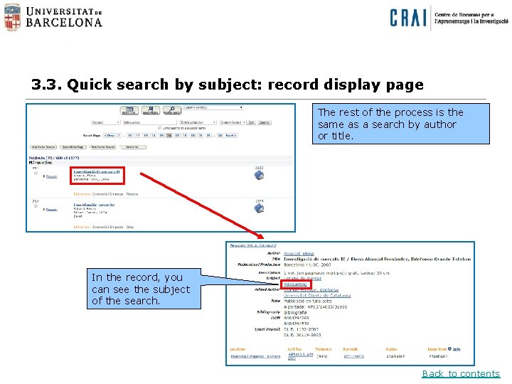 3. 3. Quick search by subject: record display page The rest of the process
