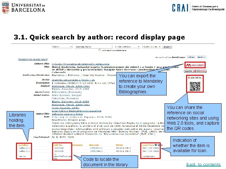 3. 1. Quick search by author: record display page You can export the reference