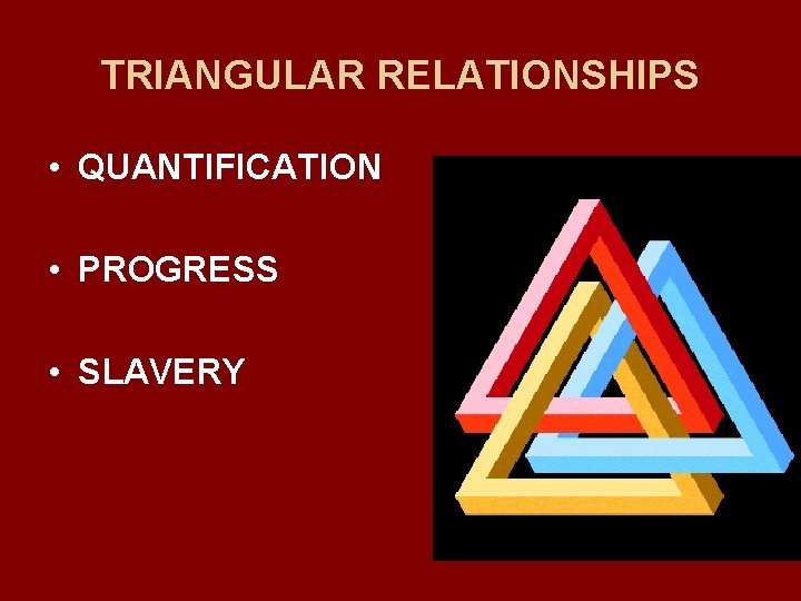TRIANGULAR RELATIONSHIPS • QUANTIFICATION • PROGRESS • SLAVERY 
