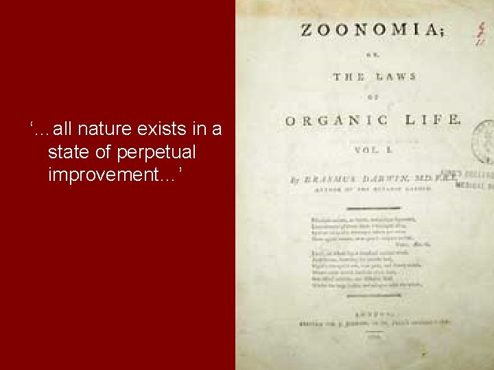 ‘…all nature exists in a state of perpetual improvement…’ 