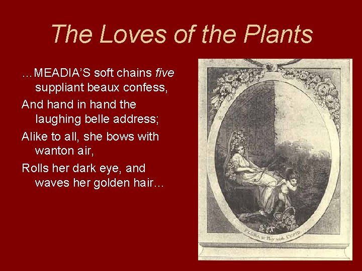 The Loves of the Plants …MEADIA’S soft chains five suppliant beaux confess, And hand