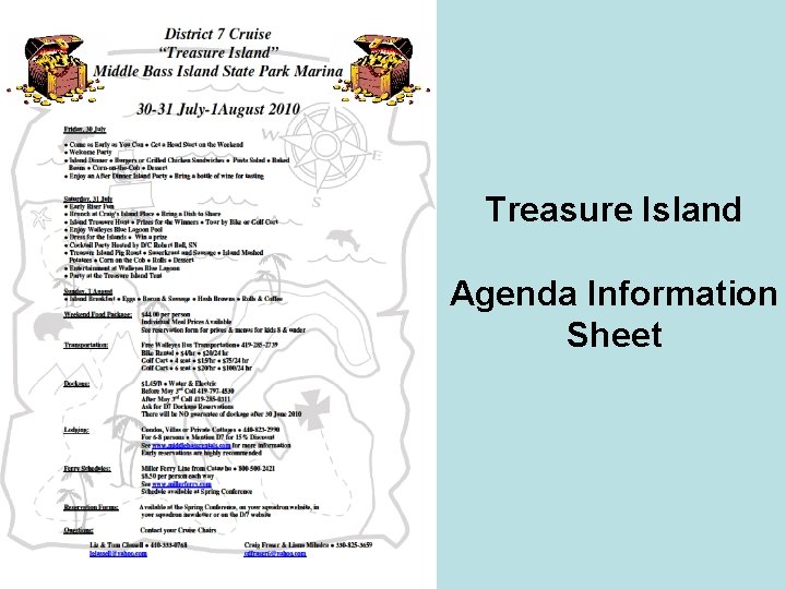 Treasure Island Agenda Information Sheet 